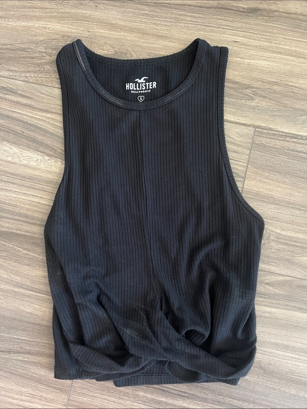 Hollister Black Ribbed Twist-Front Tank